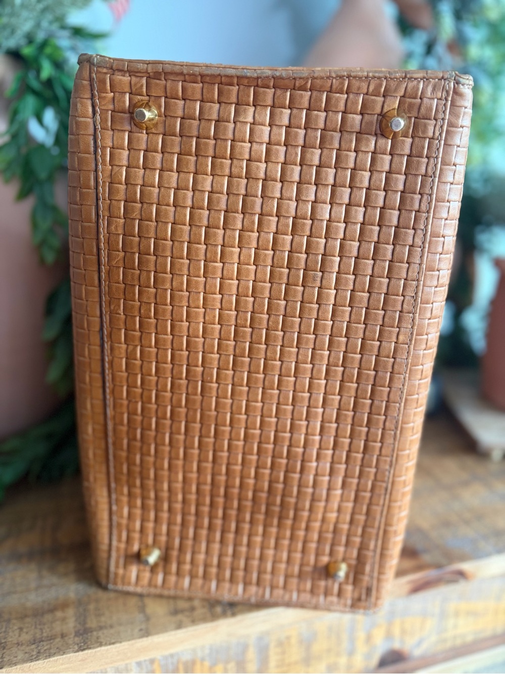 Clare V. Woven Leather Satchel Handbag in Cognac - Picture 7 of 13